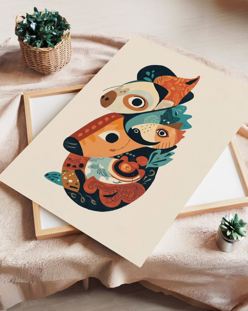 Forrest Companion art print, on fine print paper, illustrated woodland creature in earthy tones, wall art by The Nomad Archive