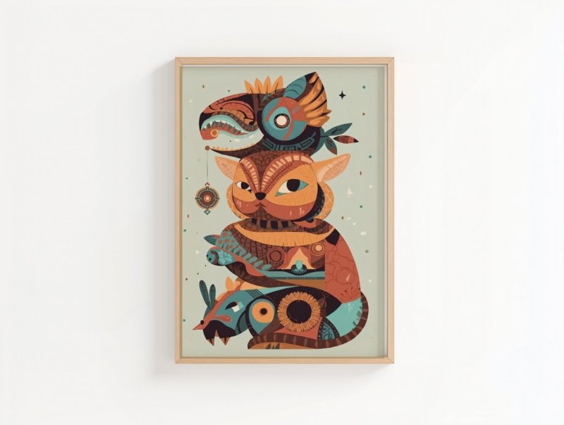 Guardian Owl art print, decorative owl illustration in warm colors, wall art by The Nomad Archive