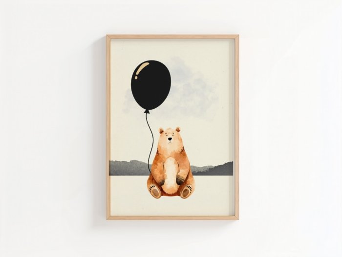 Moody Bear_Main Moody Bear art print, minimalist bear illustration in muted tones, wall art by The Nomad Archive