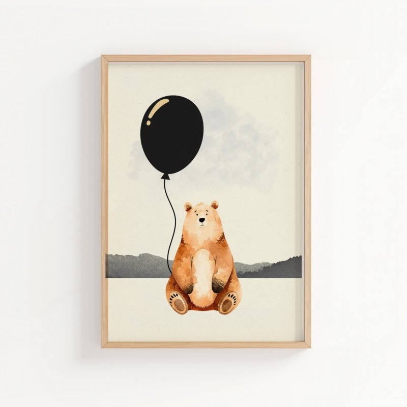 Moody Bear_Main Moody Bear art print, minimalist bear illustration in muted tones, wall art by The Nomad Archive