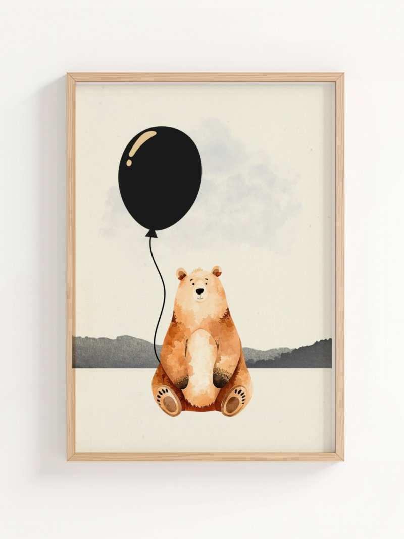 Moody Bear art print, minimalist bear illustration in muted tones, wall art by The Nomad Archive
