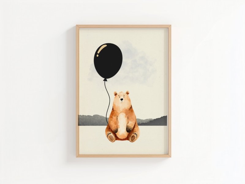 Moody Bear art print, minimalist bear illustration in muted tones, wall art by The Nomad Archive