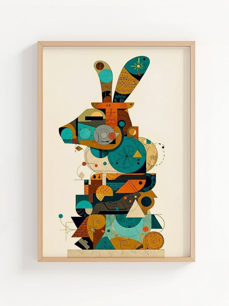 Moon Rabbit art print, whimsical rabbit illustration, wall art by The Nomad Archive