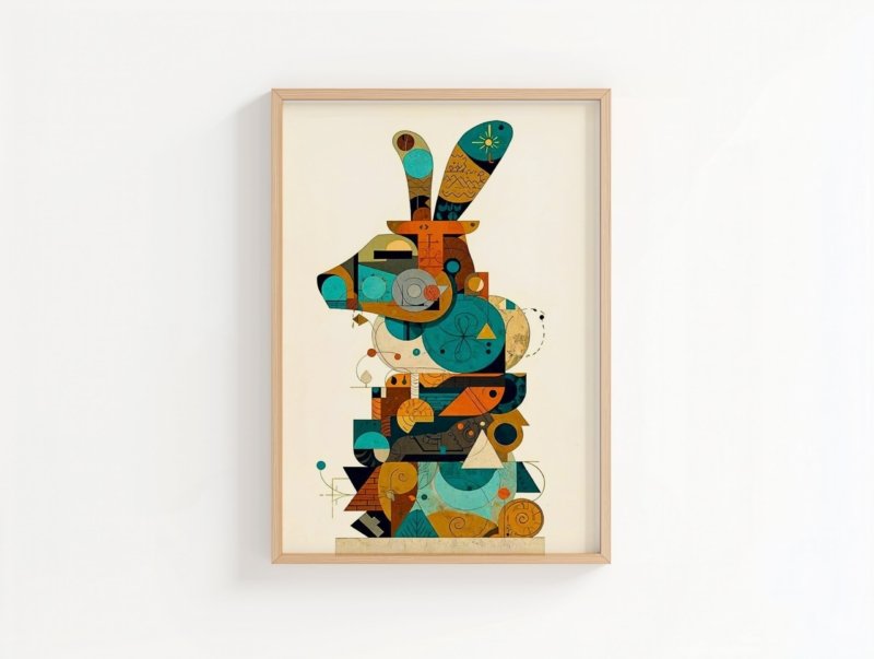 Moon Rabbit art print, whimsical rabbit illustration, wall art by The Nomad Archive
