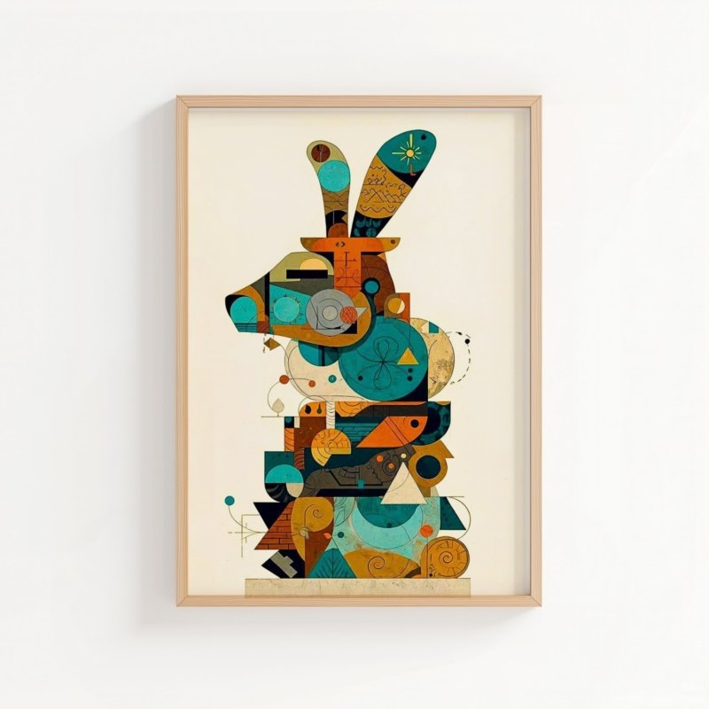 Moon Rabbit art print, whimsical rabbit illustration, wall art by The Nomad Archive