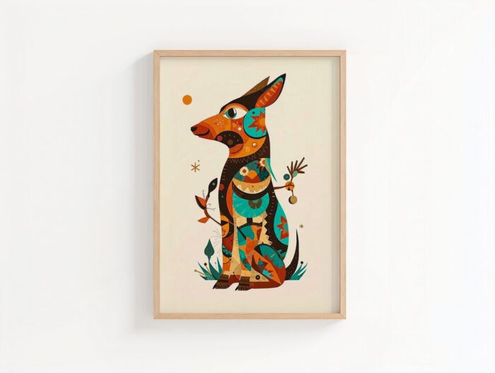 Quiet_Watchdog_main Quiet Watchdog art print, colorful folk art dog illustration, wall art by The Nomad Archive