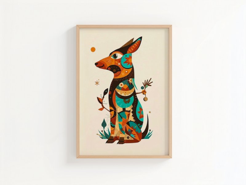 Quiet Watchdog art print, colorful folk art dog illustration, wall art by The Nomad Archive