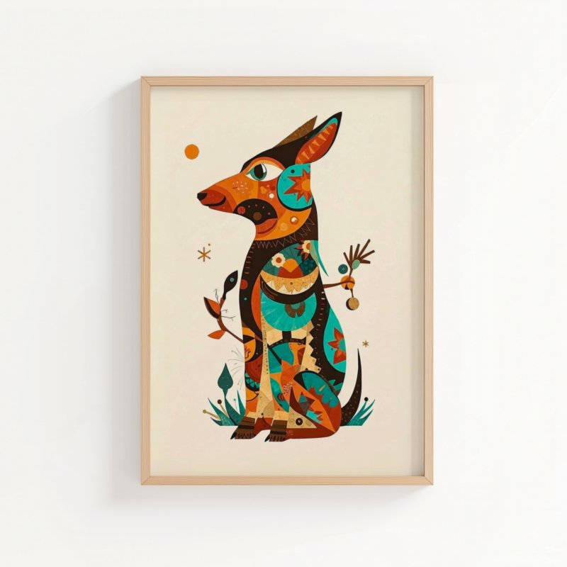 Quiet Watchdog art print, colorful folk art dog illustration, wall art by The Nomad Archive