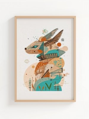 Skybound fox_Main Skybound Fox art print, colorful folk art fox illustration, wall art by The Nomad Archive