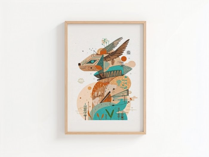 Skybound Fox art print, colorful folk art fox illustration, wall art by The Nomad Archive