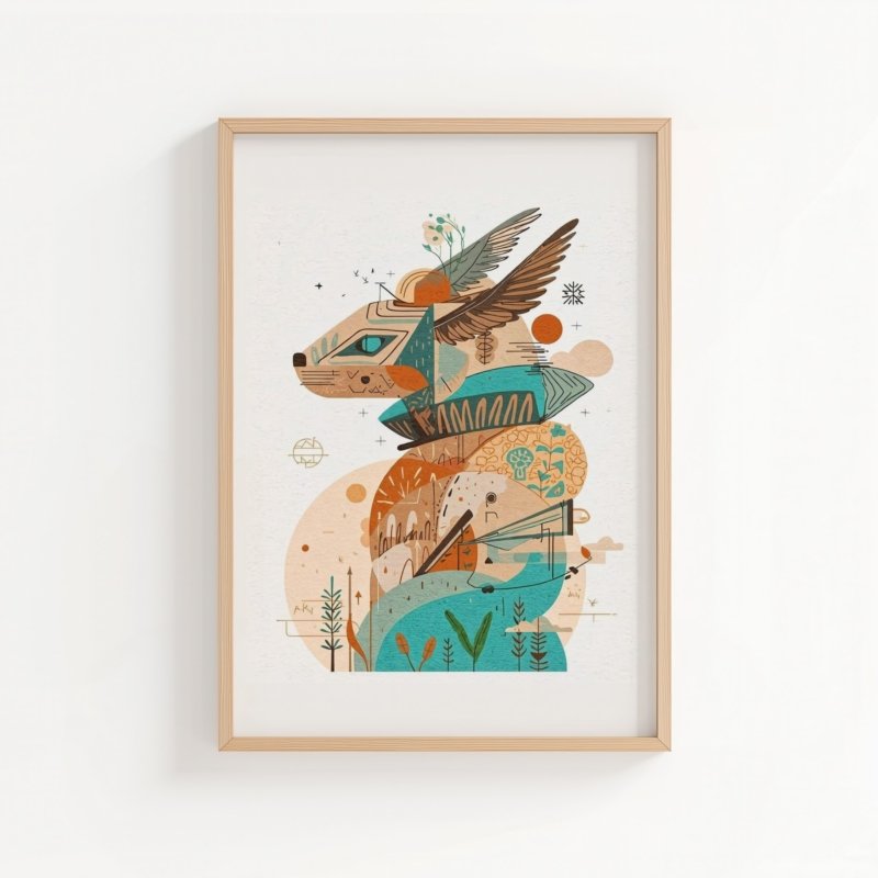 Skybound Fox art print, colorful folk art fox illustration, wall art by The Nomad Archive