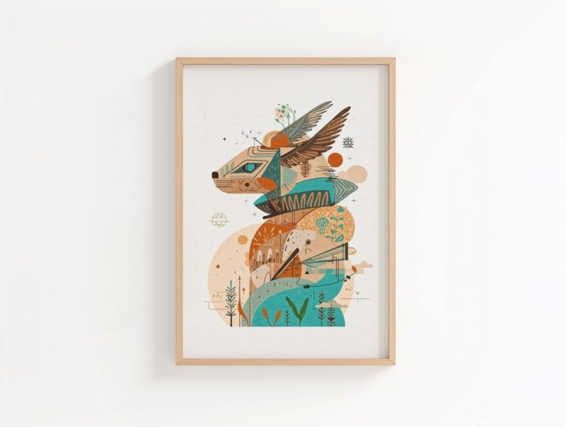 Skybound Fox art print, colorful folk art fox illustration, wall art by The Nomad Archive