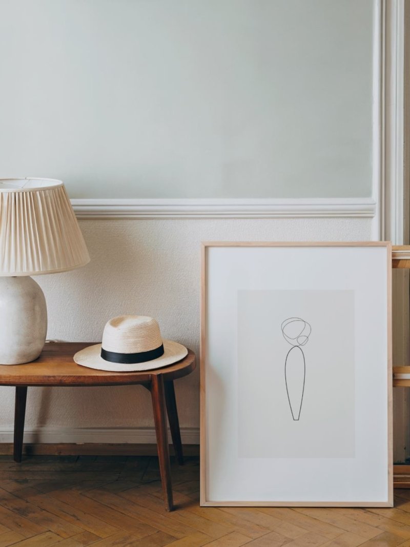 The Form art print, in room, minimalist line art figure, contemporary wall art by The Nomad Archive