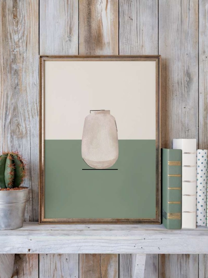 The Vessel art print, framed on shelf, minimalist line art vase illustration, wall art by The Nomad Archive