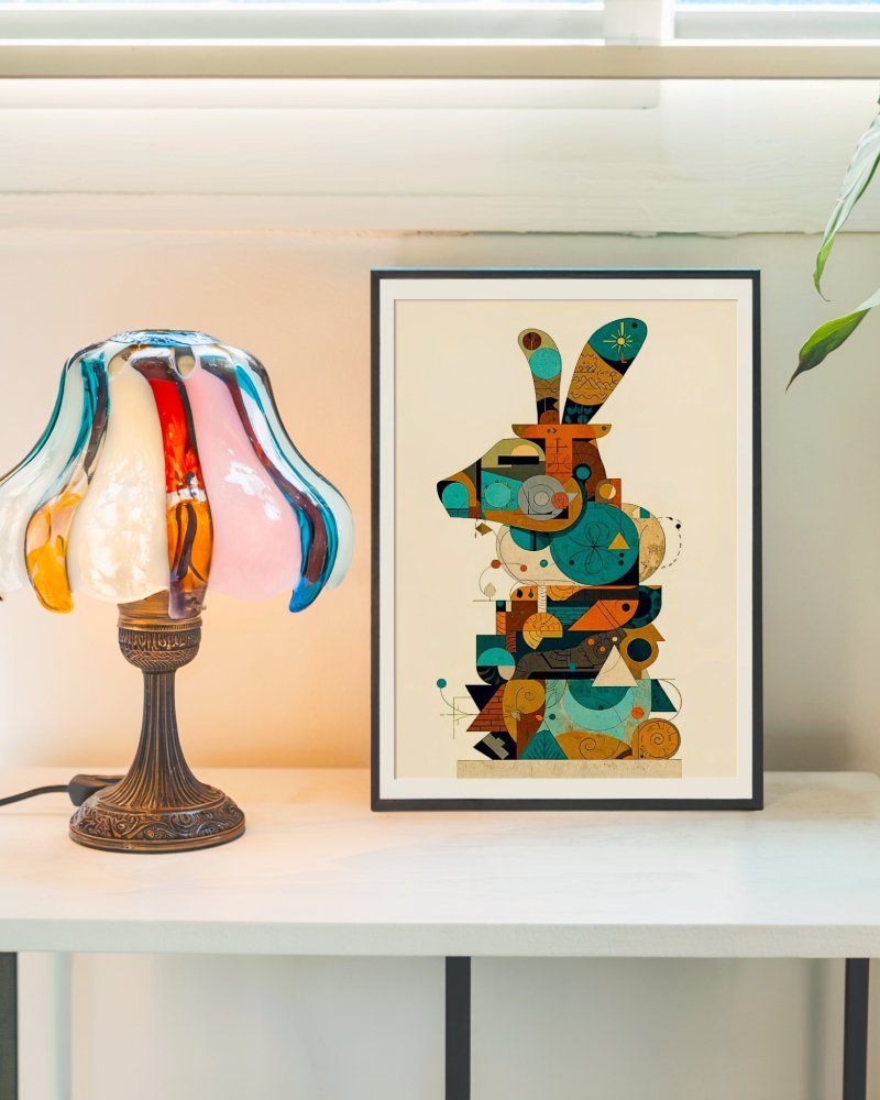 Moon Rabbit art print, framed, whimsical rabbit illustration, wall art by The Nomad Archive